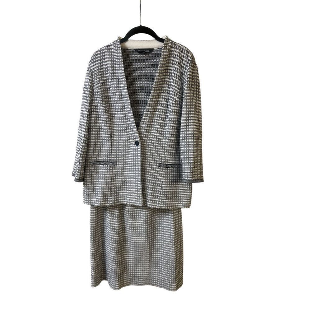 Ming Wang skirt suit navy & white sz Small